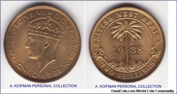 KM-24, 1938 British West Africa, King's Norton mint (KN mintmark); nickel-brass, security edge; uncirculated, few bag marks and a spot on obverse,  bright pleasing overall