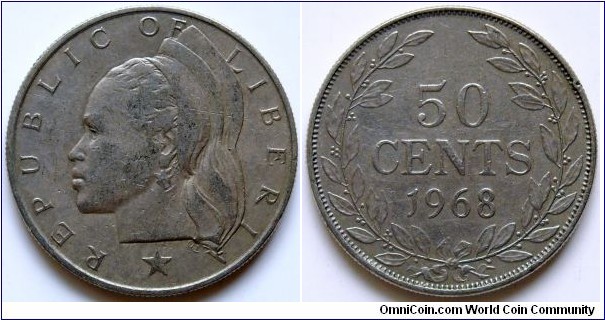 50 cents. Cu-ni.
1968
