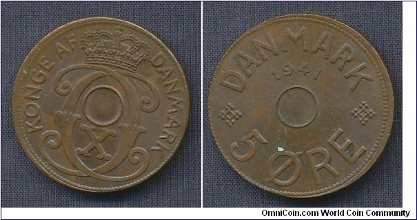 5 ore 1941 from Faroe Islands without hole in center