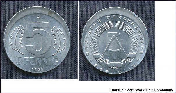 5 pfennig from DDR
(communistzone) 10% off-cent struck 