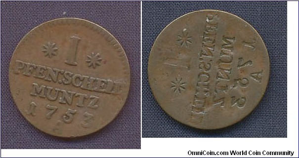 Preussen 1 pfennig, full brockage rotated!