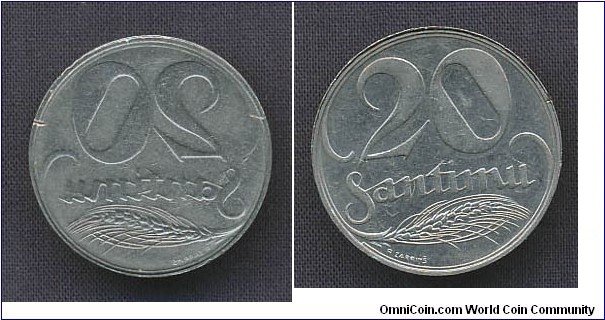 20 cantimu no date (1922) full brockage 