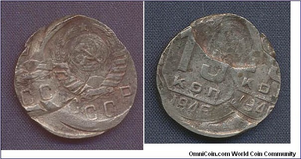 Soviet 15 Kopek  two strikes both off-cent and indet by planchet. A monster!