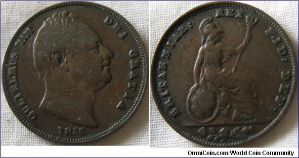 1835 farthing aF grade, some nice details, st andruse cross incuse