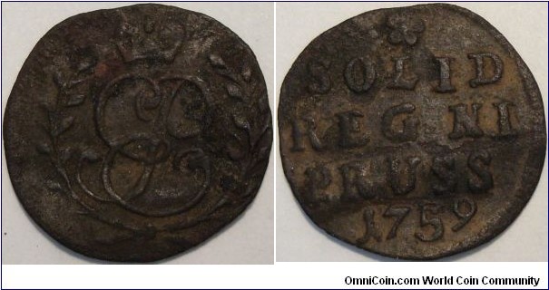 1759 Prussian Solid made under the authority of empress Elizabeth of Russia.