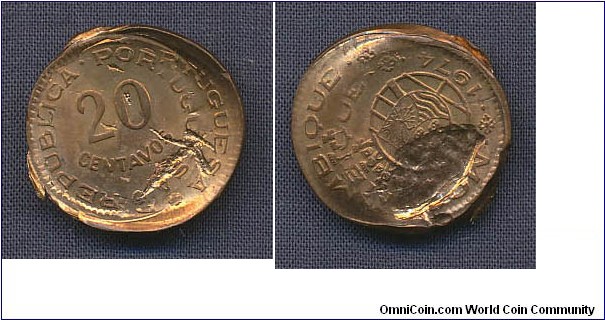 (Portugese colony)
20 Centavos doublestruck and indent