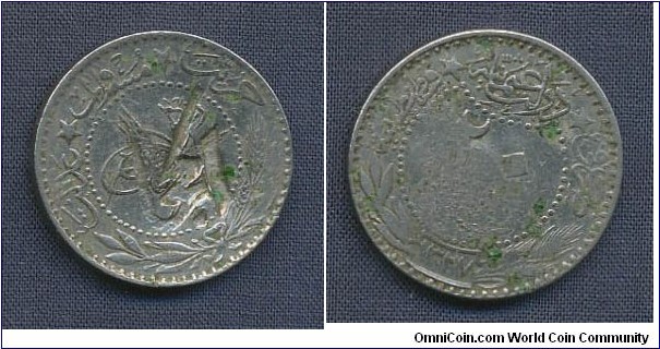 Hejaz (AH 1327)20 Para countermarked without 