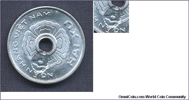 (South Vietnam) 2 Xu fragment of coin making an indent