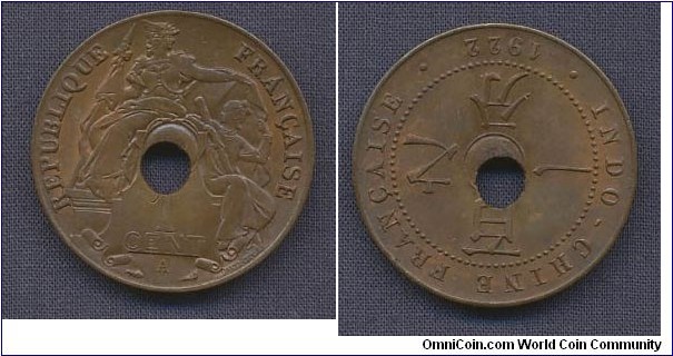 (French Indochina)
1 Cent offcent hole