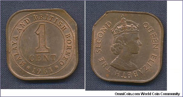 (Malaya, British North Borneo) 1  Cent 5% clipped planchet