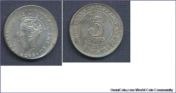 (Malaya) 5 Cents with offcent double strike