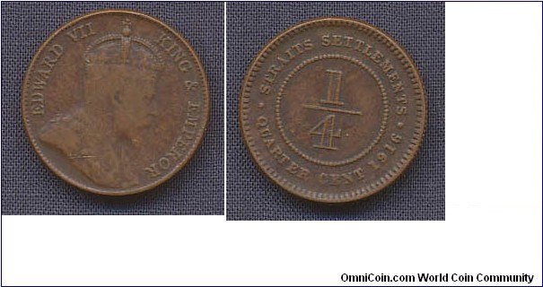 Strait Settlements
(British colony)1/4 Cent muled with wrong king, not in KM, must be rare!