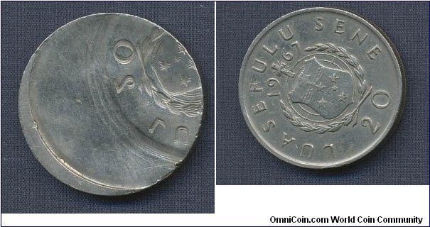 Western Samoa Islands 20 Sene indent by another offcent struck coin!