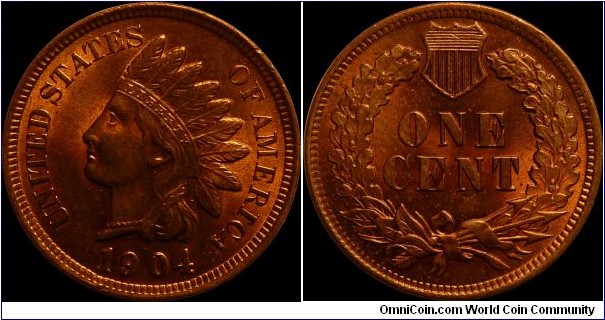 1904-P Indian Head Cent ~ Plenty of Mint Red remaining