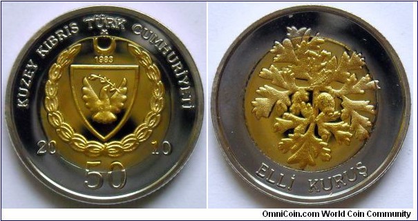 50 kurus.
2010, Turkish Republic of Northern Cyprus.