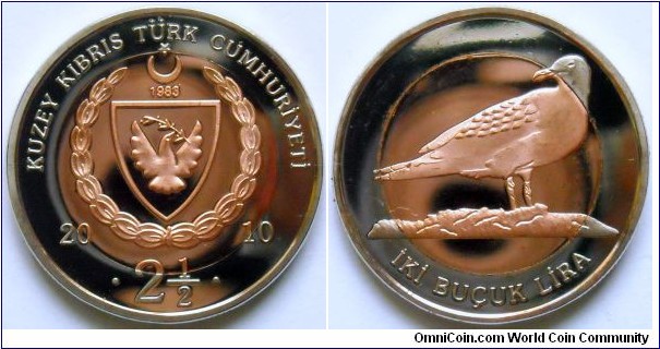 2 and 1/2 lira.
2010, Turkish Republic of Northern Cyprus.