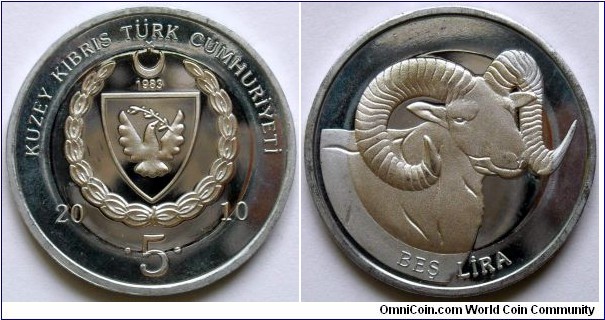 5 lira.
2010, Turkish Republic of Northern Cyprus.