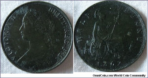 1862 halfpenny, dug up, however still a good example detail wise, an older coin i have had but seems to nt be uploaded