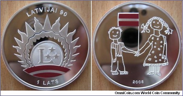 1 Lats - 90 years of Latvia statehood - 31.47 g Ag .925 Proof - mintage 5,000