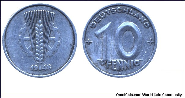 German Democratic Republic, 10 pfennig, 1948, Al, 21mm, 1.5g, MM: A (Berlin)