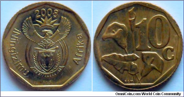 10 cents.
2008, Iningizimu Afrika