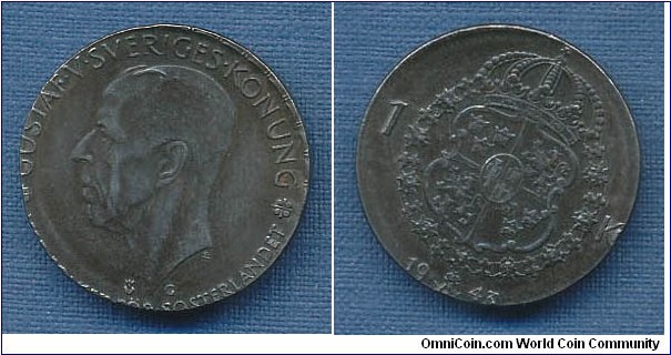 1 Krona struck on 2 ore planchet( iron)