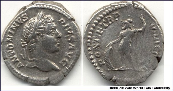 Caracalla, denarius, Mars reverse.