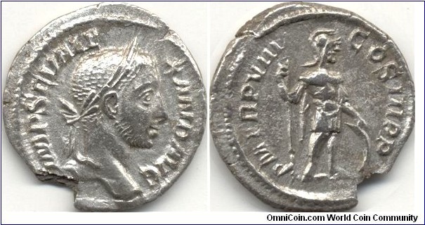 Severus Alexander denarius, Mars reverse.