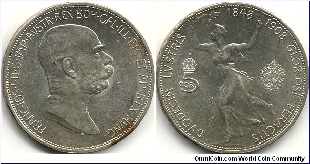 5-Corona, 60th Anniversary of the reign of Franz Joseph.