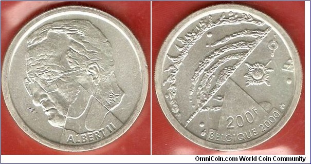 200 francs
Albert II
French legend: the Universe
0.925 silver
Brussels Mint
designer: Laenen