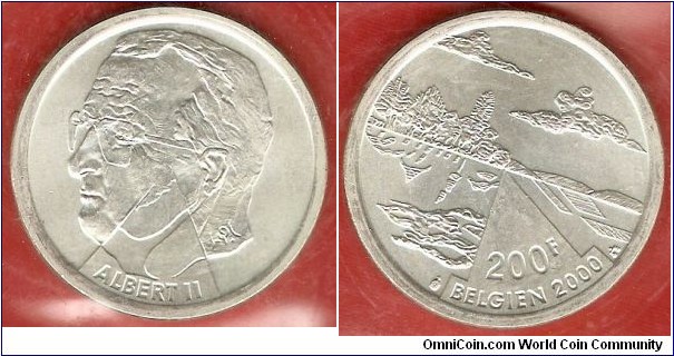 200 francs
Albert II
German legend: the Nature
0.925 silver
Brussels Mint
designer: Laenen
