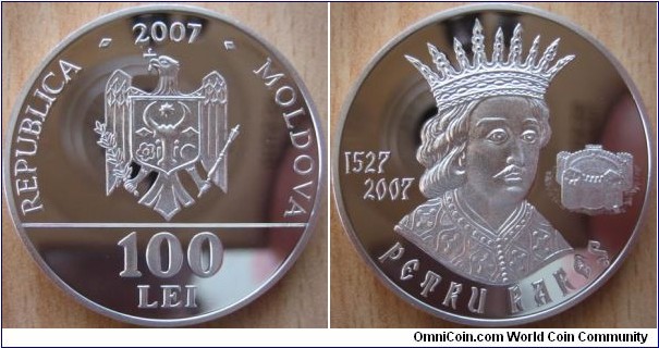100 Lei - Petru Rares - 31.1 g Ag .925 Proof - mintage 500 pcs only (very rare and hard to find !)