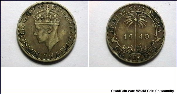 British West Africa 1940 1 Shilling KM# 23 obv.