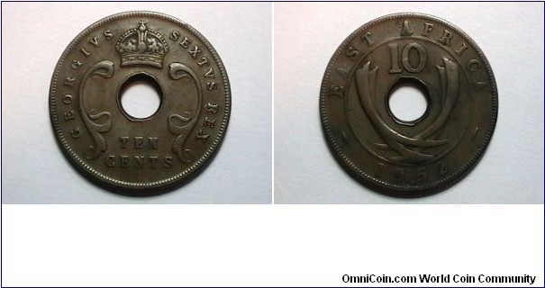 East Africa 1952 10  Cents KM#  26.2 
