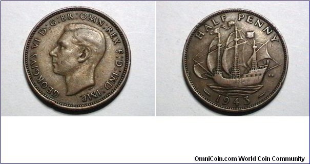 Great Britian 1943 Half Penny KM# 844 