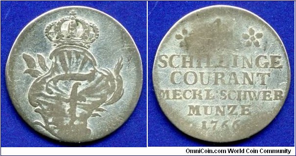4 schillinge.
Meklenburg-Schwerin.
Friedrich (1756-1785).


Ag.