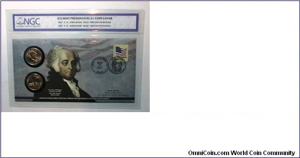 U.S. John Adams Pres. 1 dollar cover  d. May 17, 2007 NGC graded