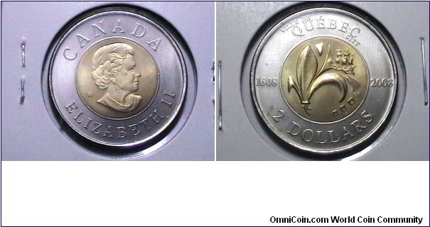 Canadian 1608-2008 2 dollar Quebec City 400 year 