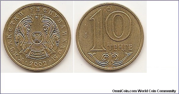 10 Tenge
KM#25
Brass Obv: National emblem Rev: Value above design