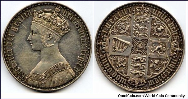 VICTORIA ONE CROWN - FIVE SHILLINGS THE GOTHIC CROWN. 

Undecimo edge.

THE MOST BEAUTIFUL COIN IN THE WORLD. 
