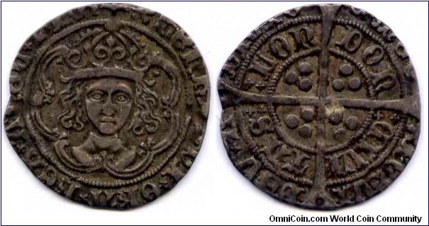 HENRY VII (1485-1509)Groat, London m.m. pansy, class IIIc, crown with one jewelled and one plain arch.
S 2199, N 1705C 