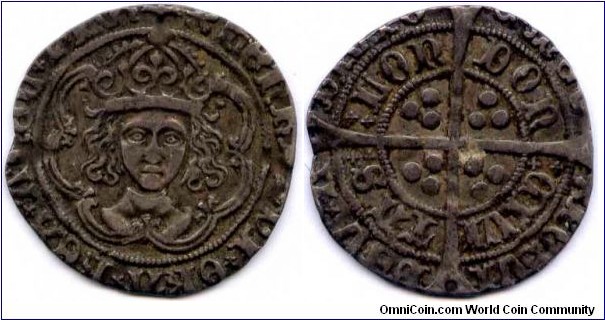 HENRY VII (1485-1509)Groat, London m.m. pansy, class IIIc, crown with one jewelled and one plain arch.
S 2199, N 1705C 