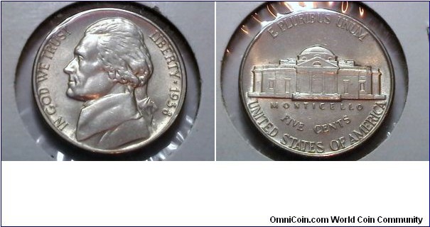 U.S. 1938 5 Cents 1st Jefferson nickel 