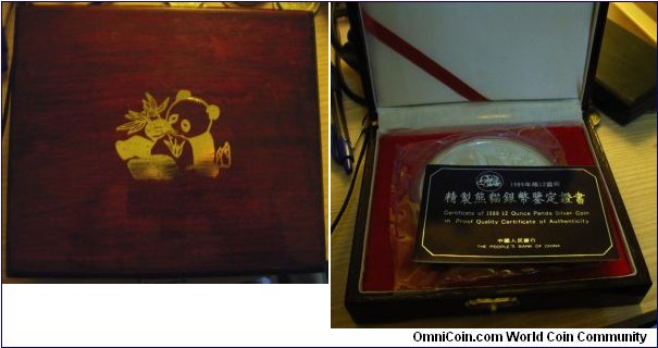 China 1989 100 yuan box. Huge 12 oz silver coin. 