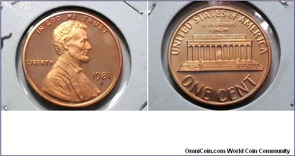 U.S. 1 Cent Lincoln Memorial Proof Type 1