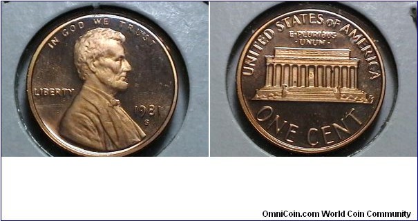 U.S. 1 Cent Lincoln Memorial Proof Type 2