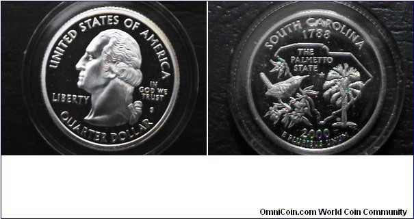U.S. 2000-S Proof Silver 25 Cents South Carolina Quarter 