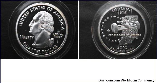 U.S. 2002-S Silver Proof 25 Cents Indiana Quarter 