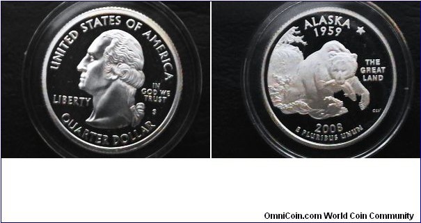 U.S. 2008-S Silver Proof 25 Cents Alaska Quarter 