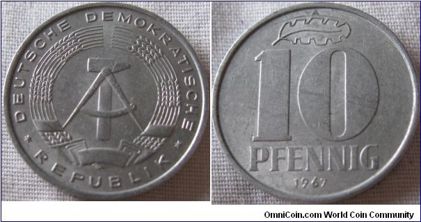 1967 DDR 10 pfennig, EF grade
